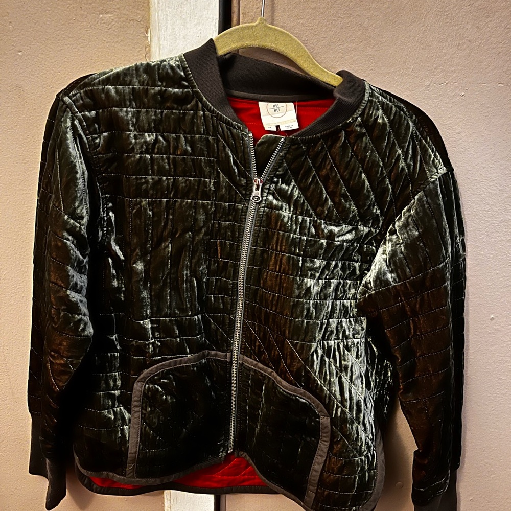 Green HEI HEI velvet jacket.